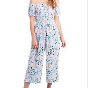 For The Republic Viscose Smocked Off The Shoulder Wide Leg Jumpsuit - pockets